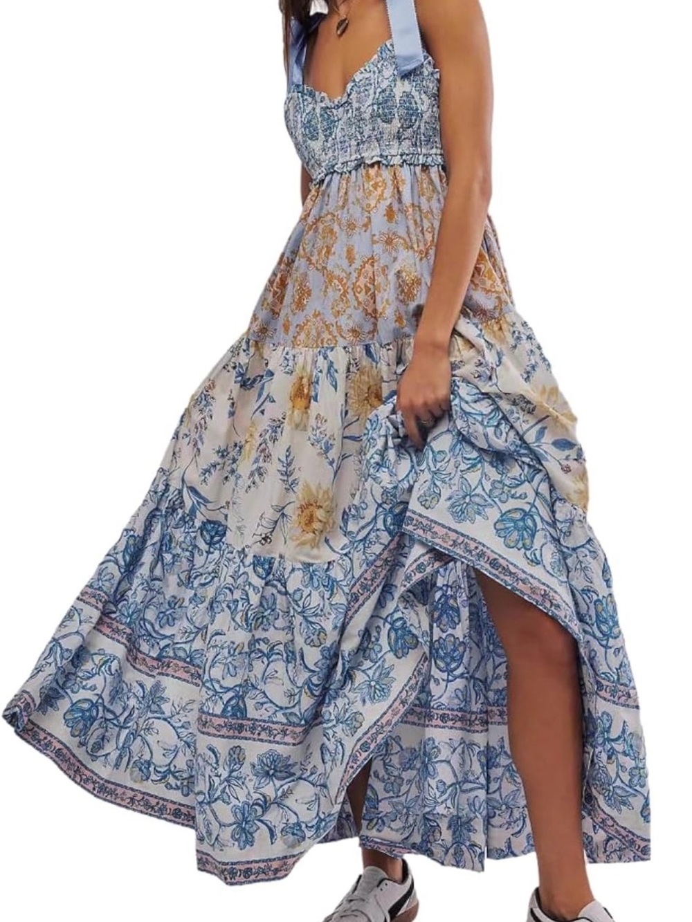 Bohemian Blue Floral Tiered Maxi Dress
